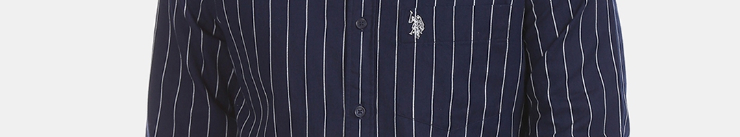 Buy U.S. Polo Assn. Men Navy Blue Regular Fit Striped Casual Shirt ...