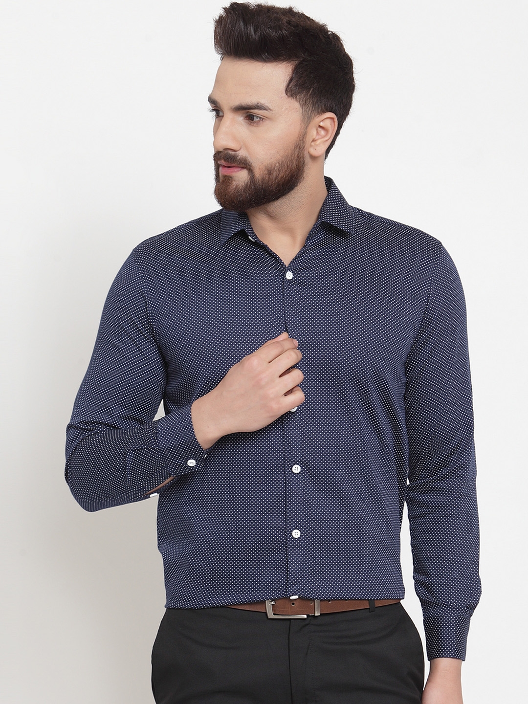 Buy JAINISH Men Navy Blue Classic Regular Fit Printed Formal Shirt ...