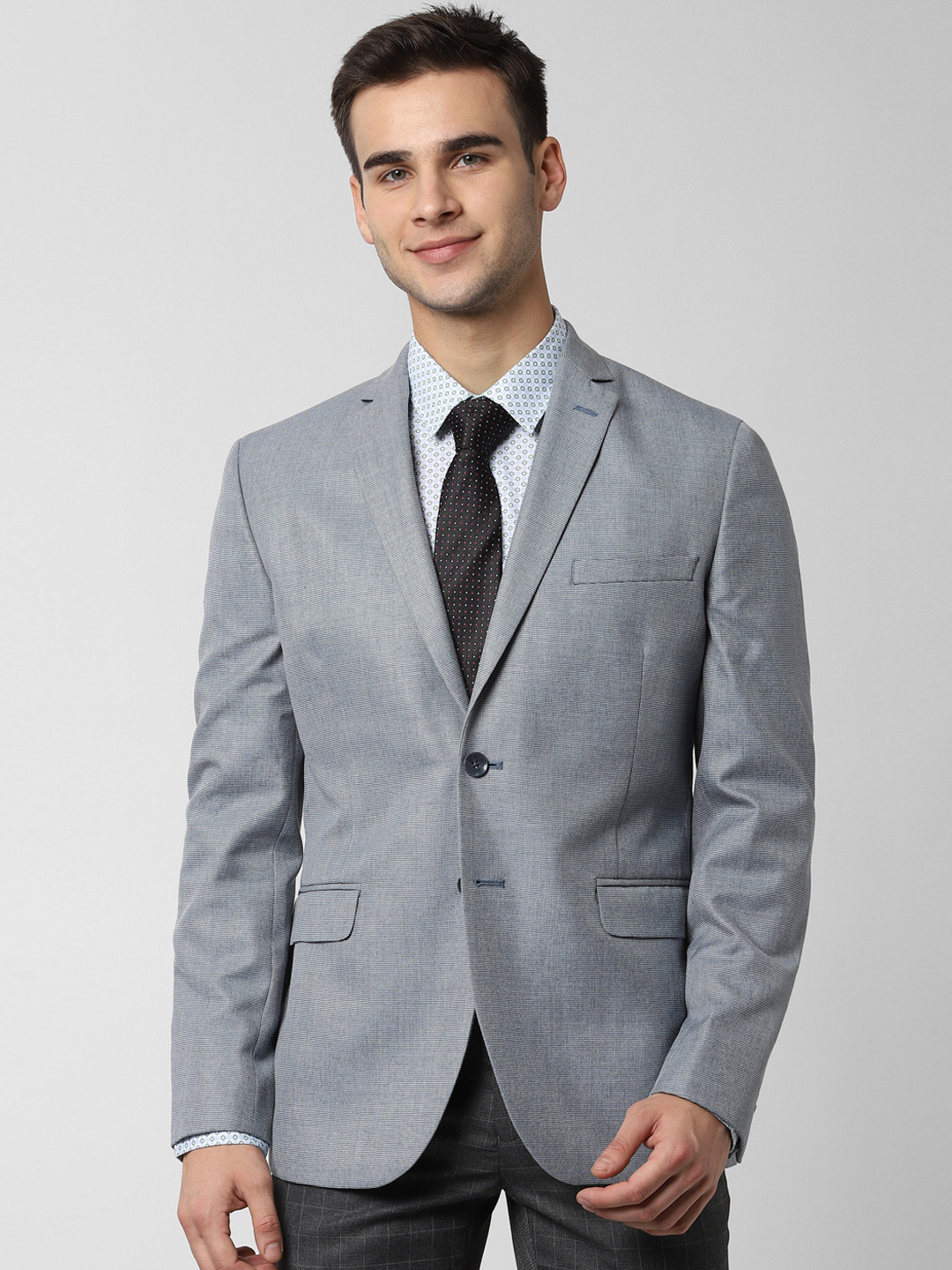 Buy Peter England Men Grey Self Design Slim Fit Single Breasted Formal