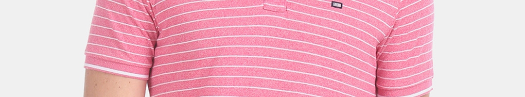 Buy Arrow Men Pink White Striped Polo Collar Pure Cotton T Shirt ...