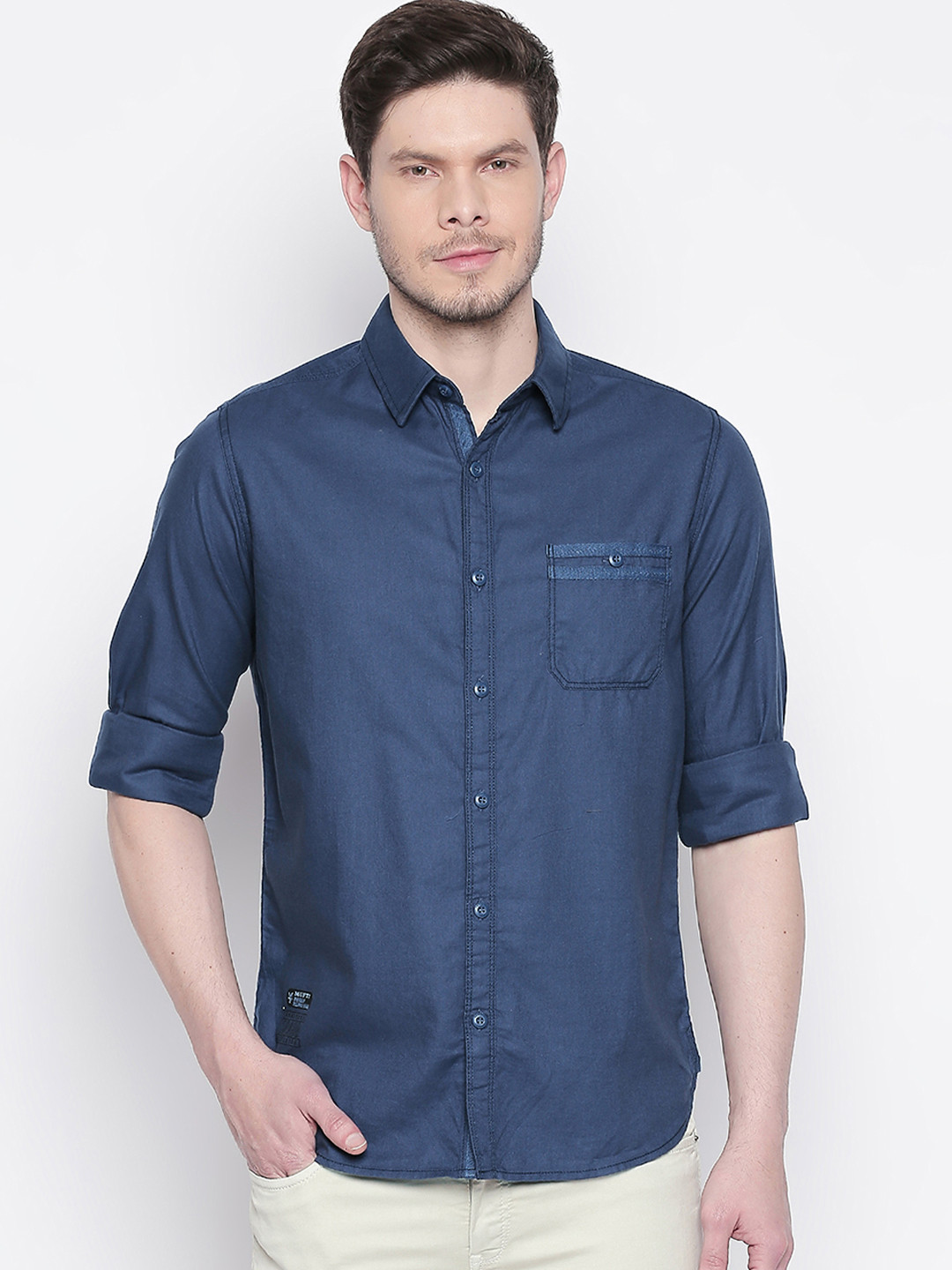 Buy Mufti Men Blue Solid Original Slim Fit Casual Shirt Shirts for