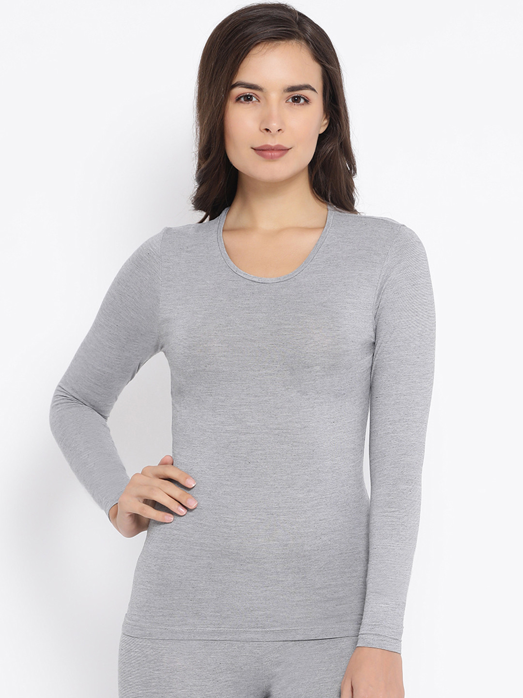 Buy Macrowoman W Series Women Grey Melange Solid Thermal Top Thermal