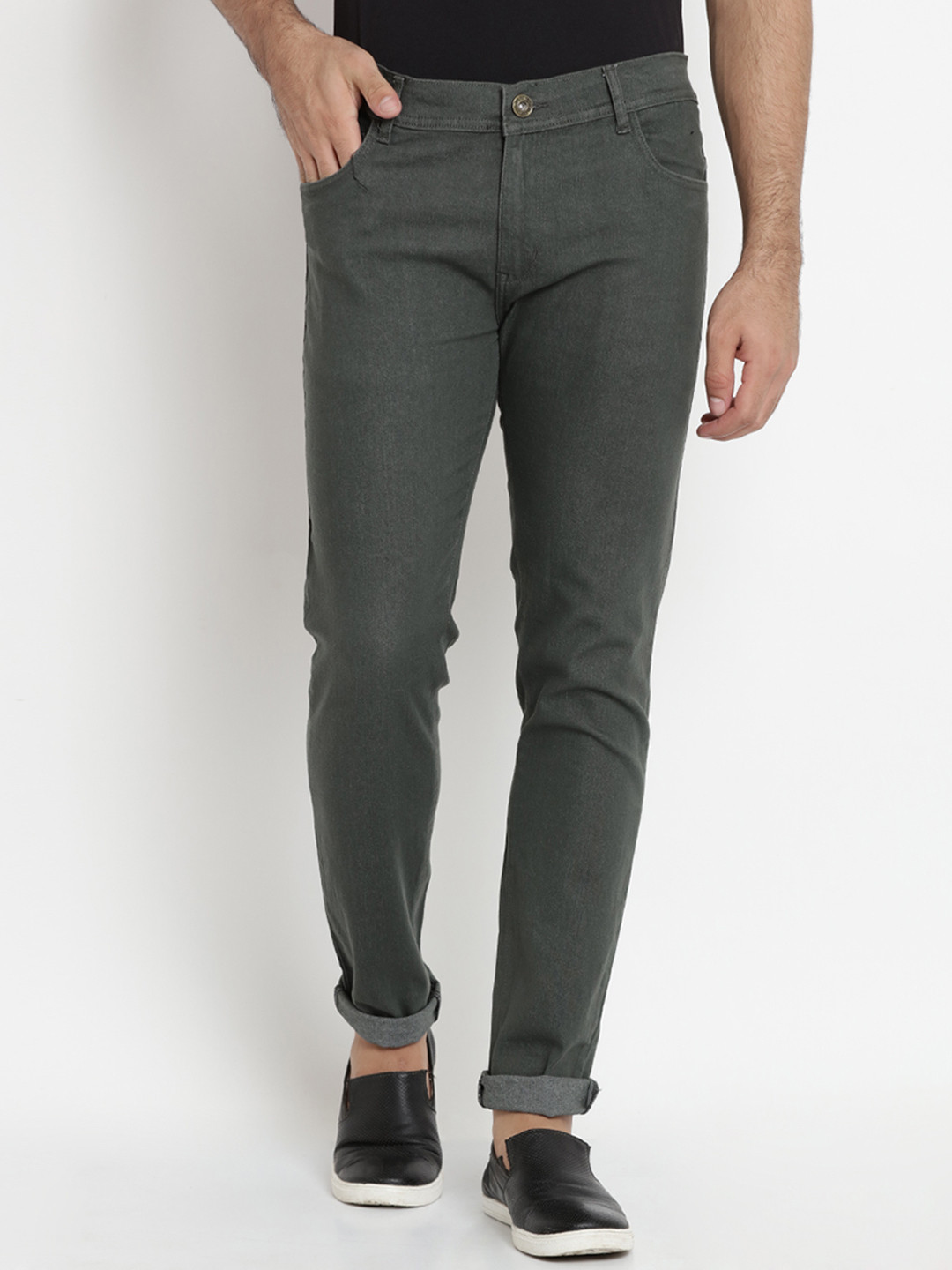 Buy Dais Men Olive Green Skinny Fit Mid Rise Clean Look Stretchable