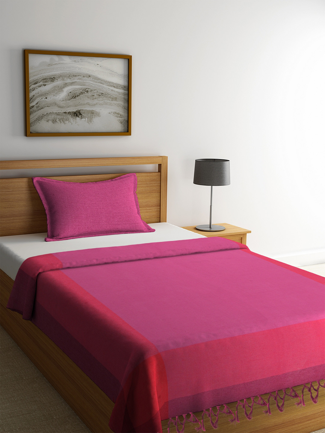 Buy NEUDIS Purple & Pink Colourblocked Single Bed Cover With Pillow