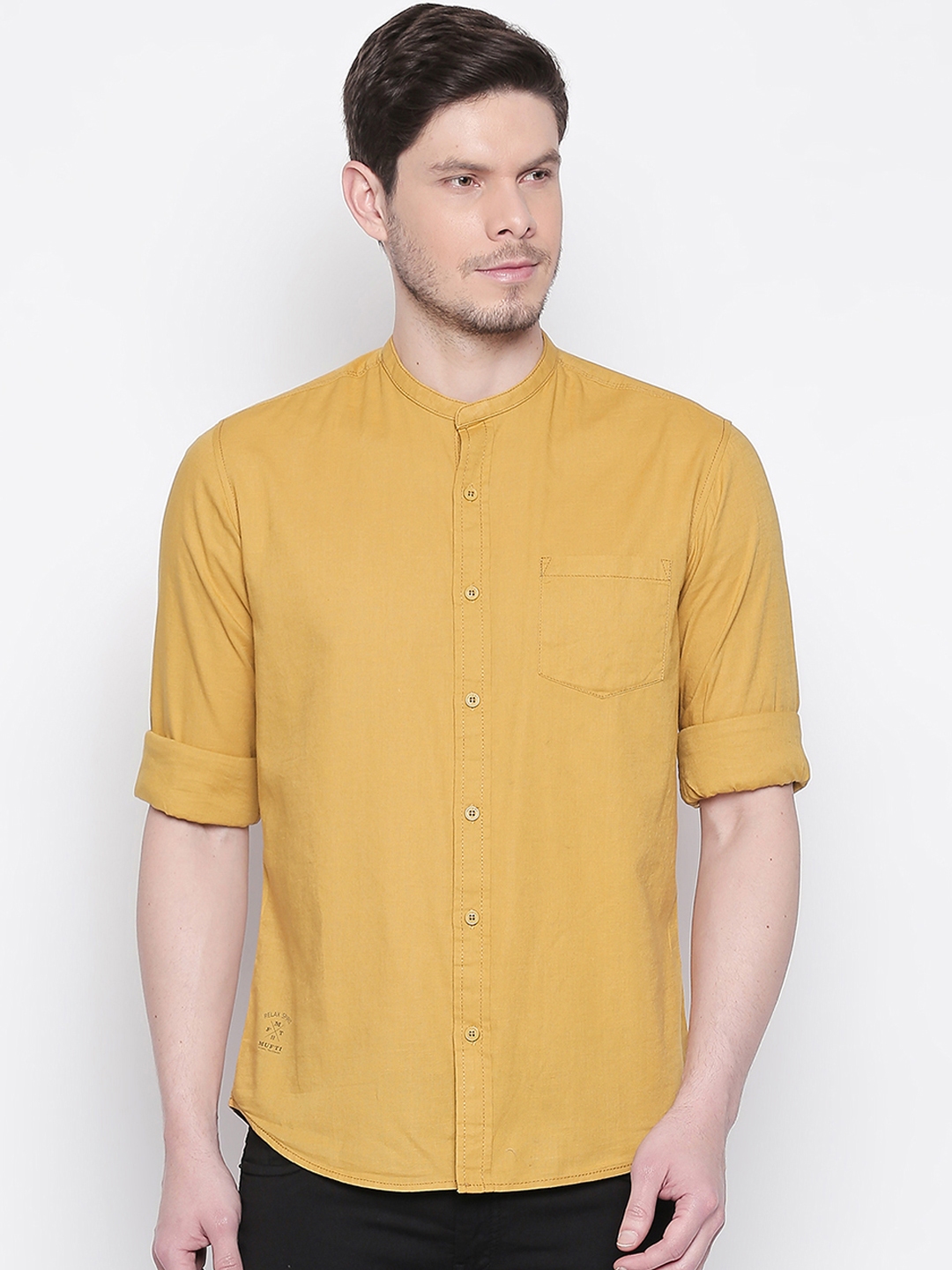 Buy Mufti Men Mustard Yellow Solid Original Slim Fit Casual Shirt ...
