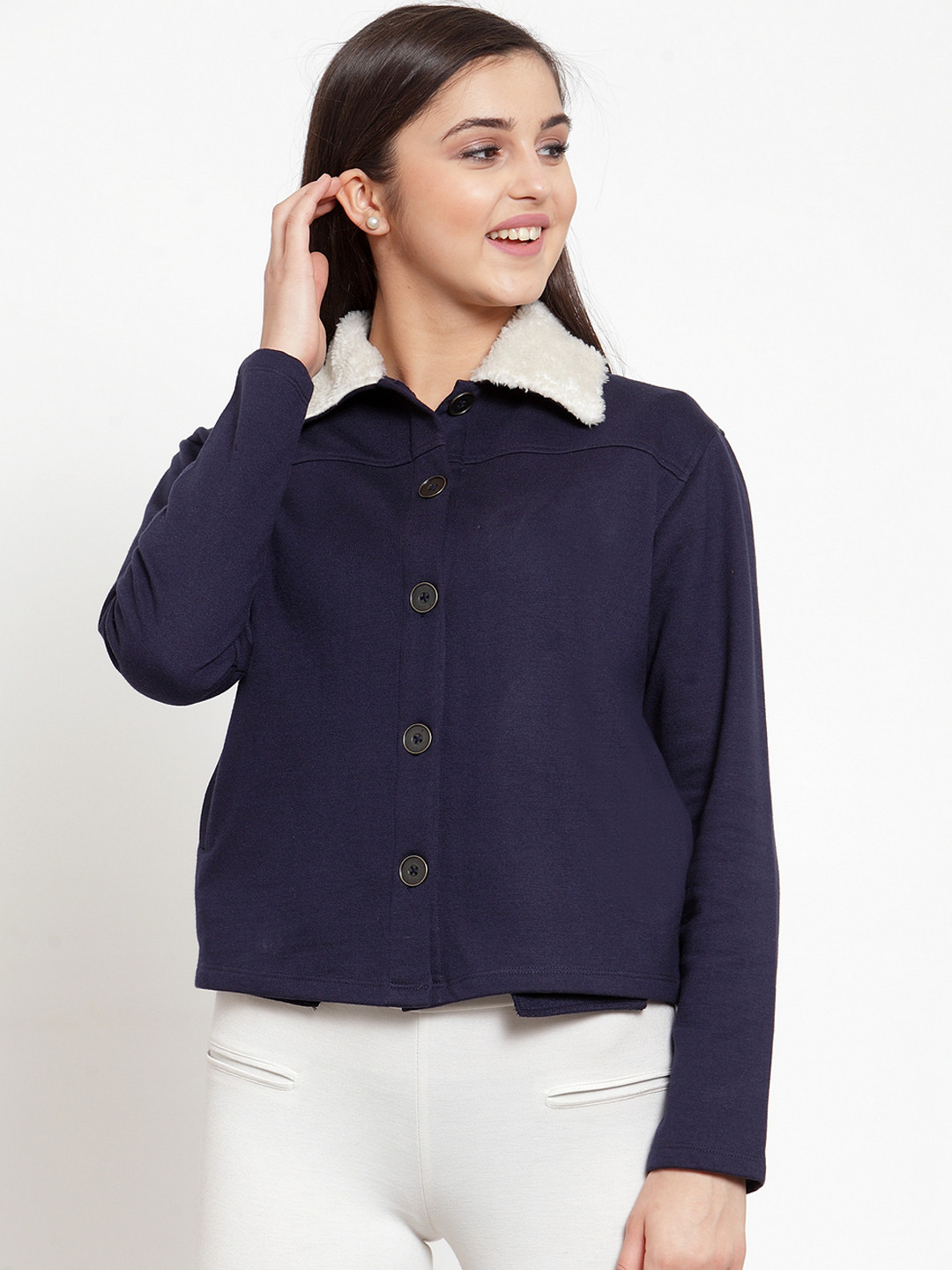 Buy KASSUALLY Women Navy Blue Solid Tailored Jacket Jackets for Women