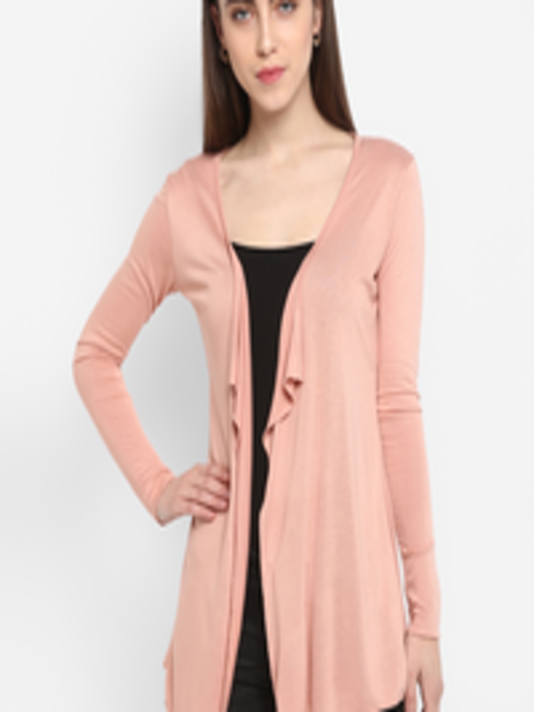 Buy Color Cocktail Women Peach Coloured Solid Open Front Shrug - Shrug ...