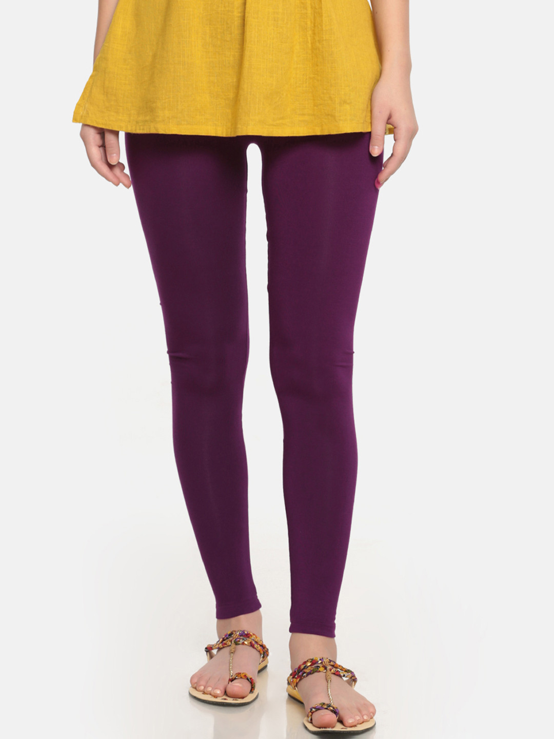 Elleven Women's Purple Solid Ankle-Length Cotton Leggings