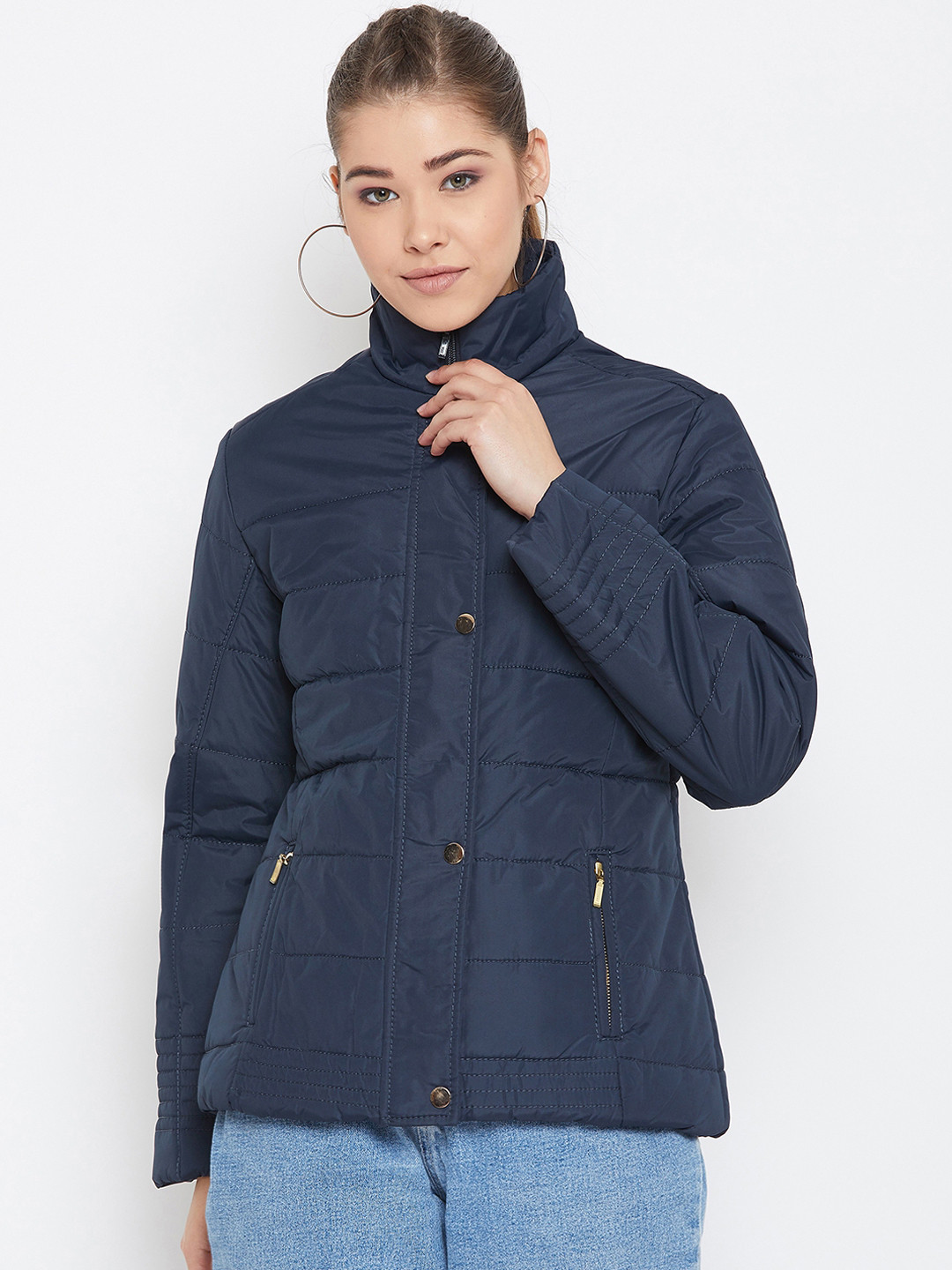 Buy Spirit Women Navy Blue Solid Padded Jacket Jackets for Women