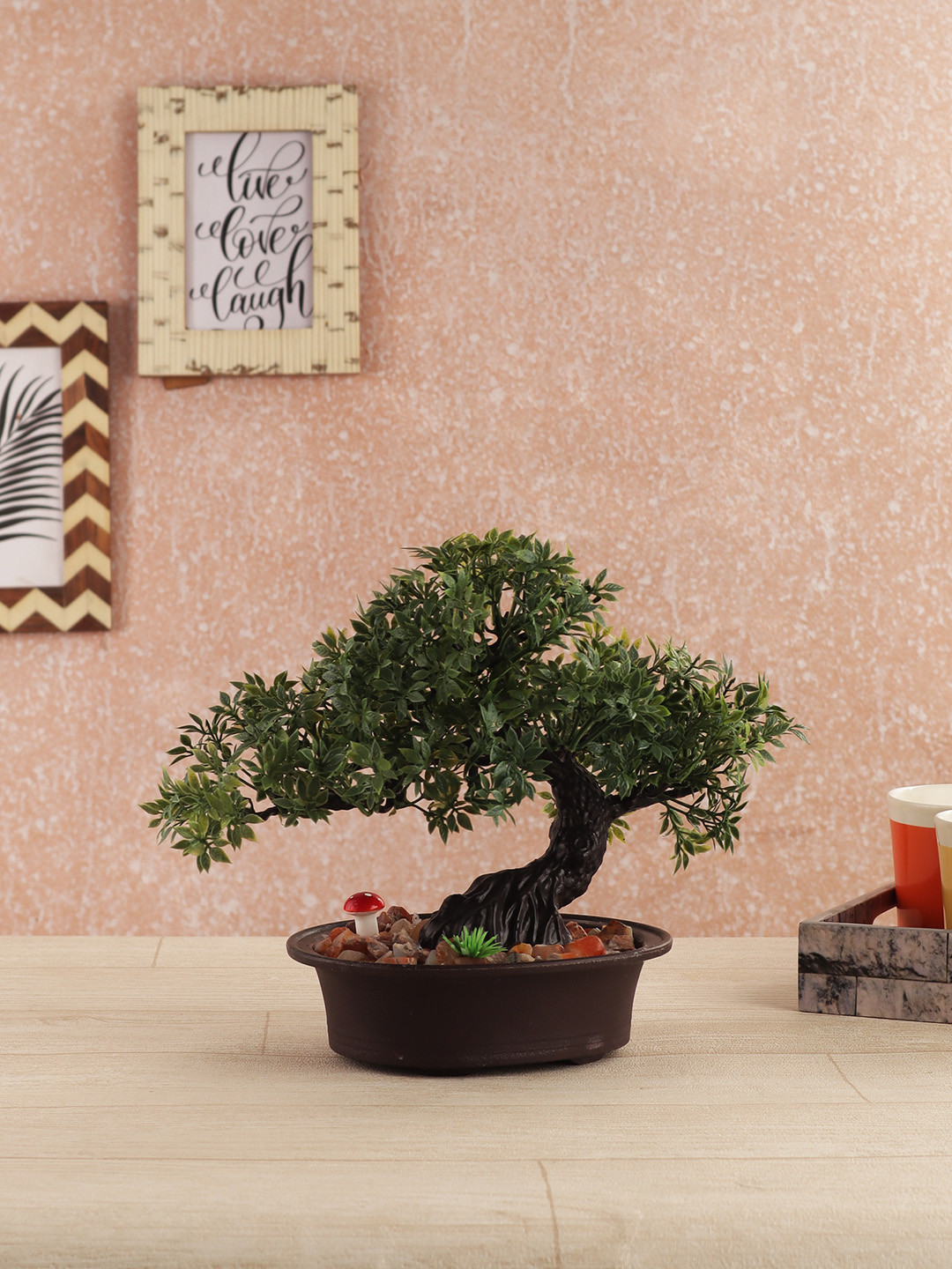 Buy FOLIYAJ Green Artificial Bent Bonsai Plant With Pot Artificial