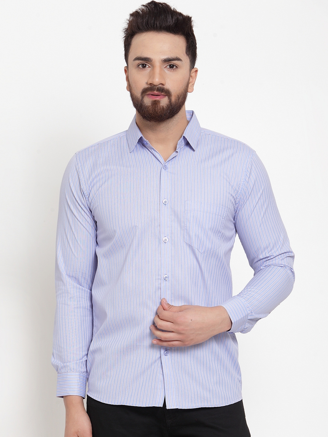Buy JAINISH Men Blue & White Regular Fit Striped Casual Shirt - Shirts ...