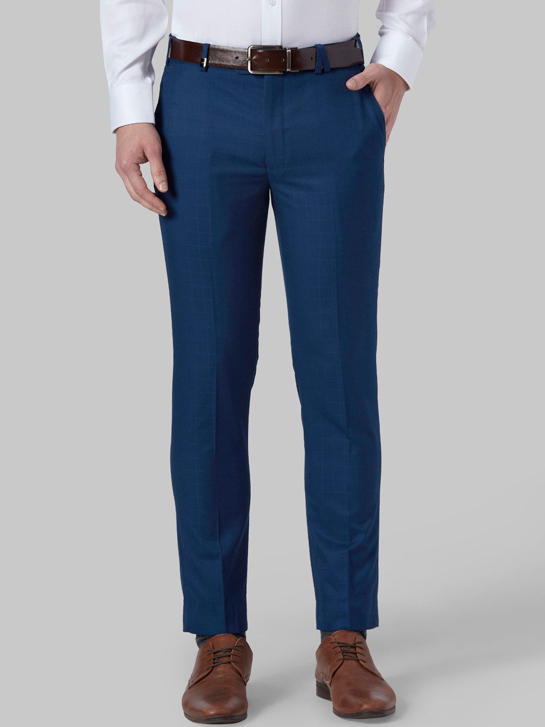Buy Park Avenue Men Blue Regular Fit Checked Formal Trousers - Trousers ...
