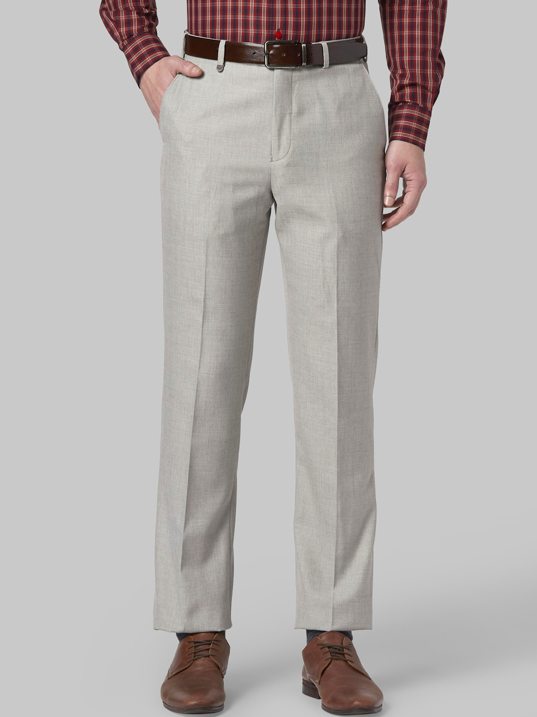 Buy Park Avenue Men Grey Regular Fit Solid Formal Trousers - Trousers ...