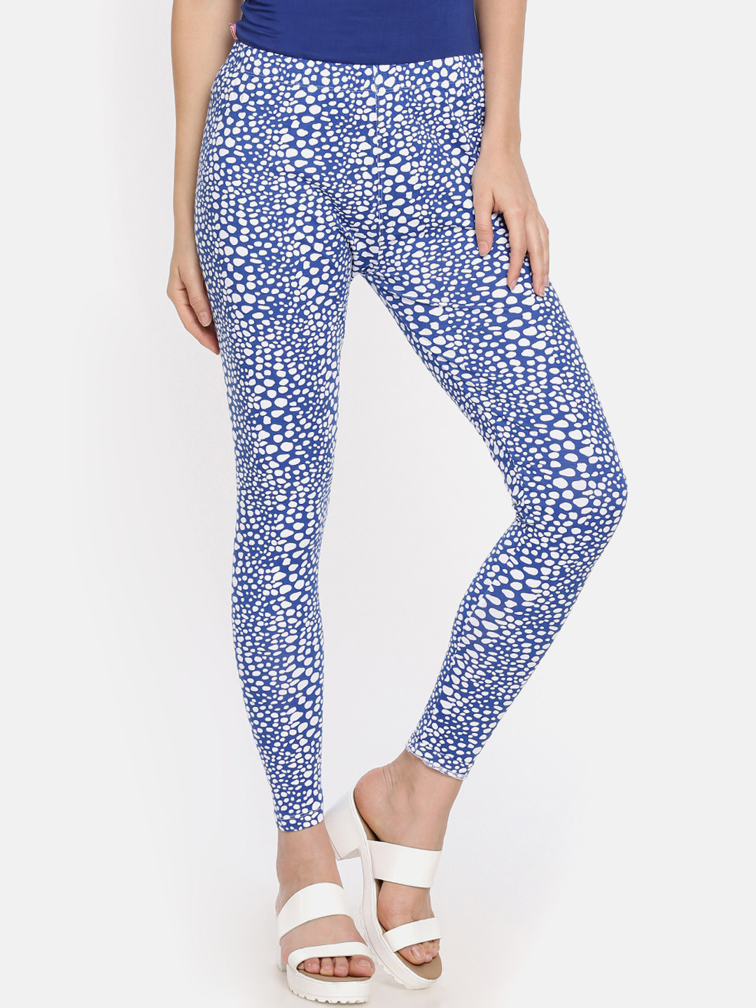 Buy Dollar Missy Women Blue & White Printed Ankle Length Slim Fit