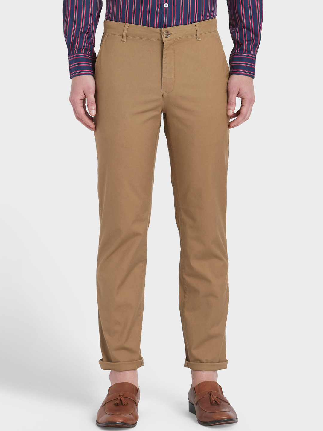 Buy ColorPlus Men Khaki Tapered Fit Solid Regular Trousers Trousers