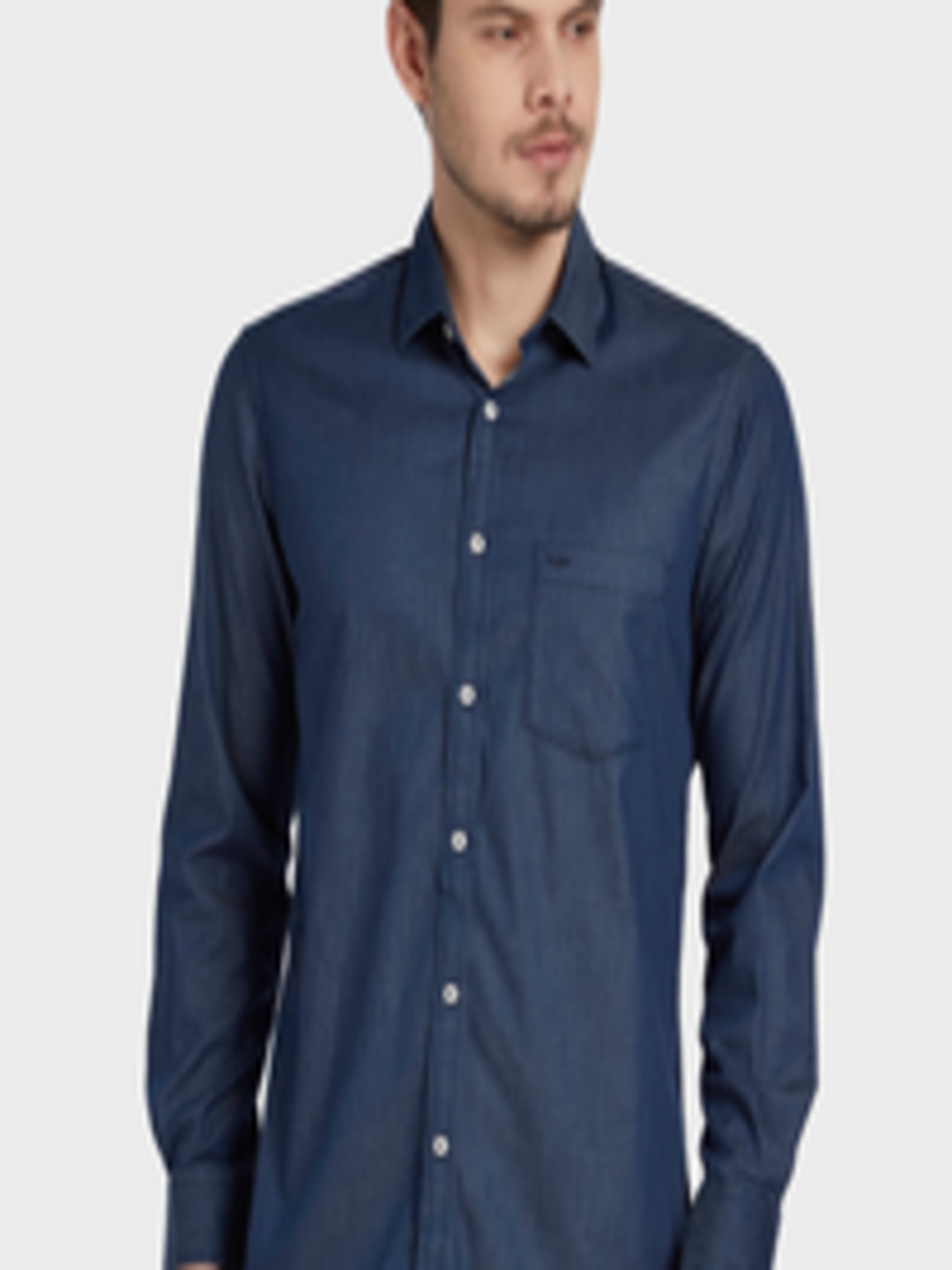 Buy ColorPlus Men Blue Tailored Fit Solid Casual Shirt - Shirts for Men ...