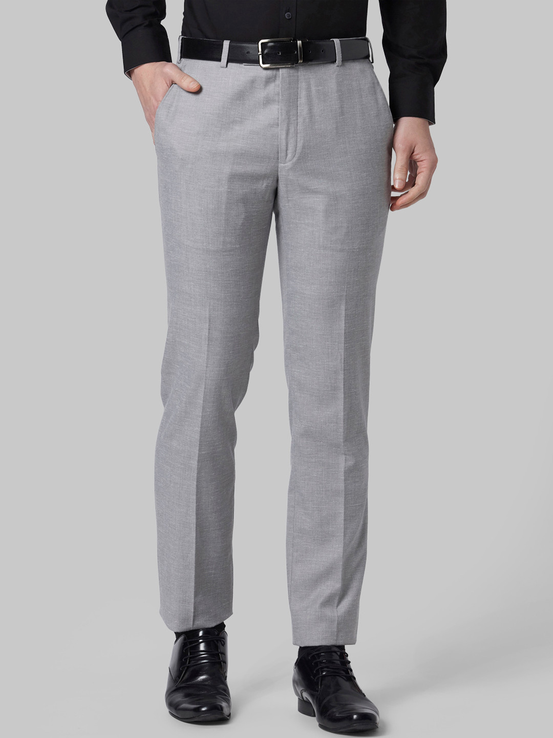 Buy Park Avenue Men Grey Slim Fit Self Design Formal Trousers ...