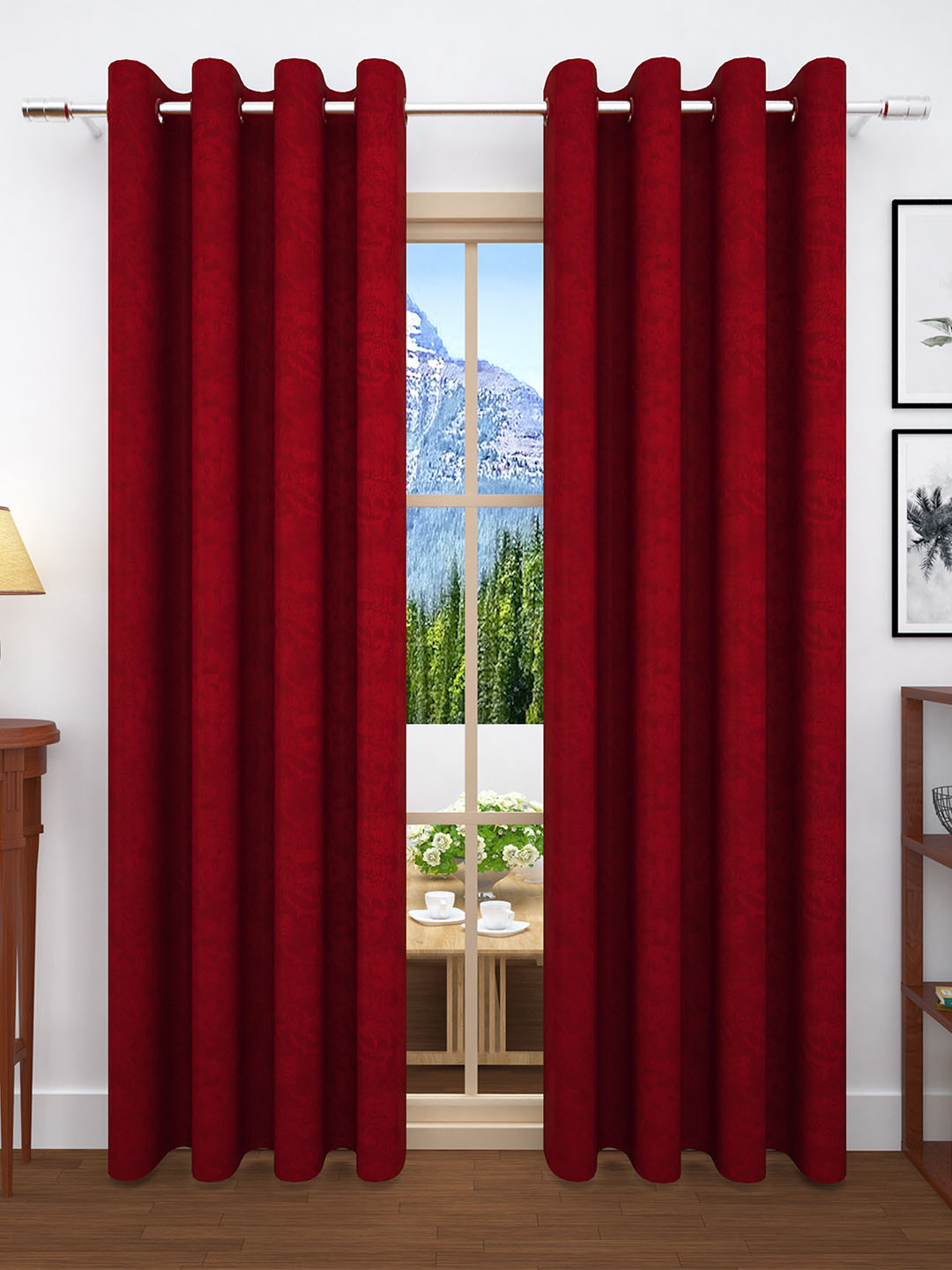 Buy Storyhome Maroon Set Of 2 Jacquard Textured Door Curtains