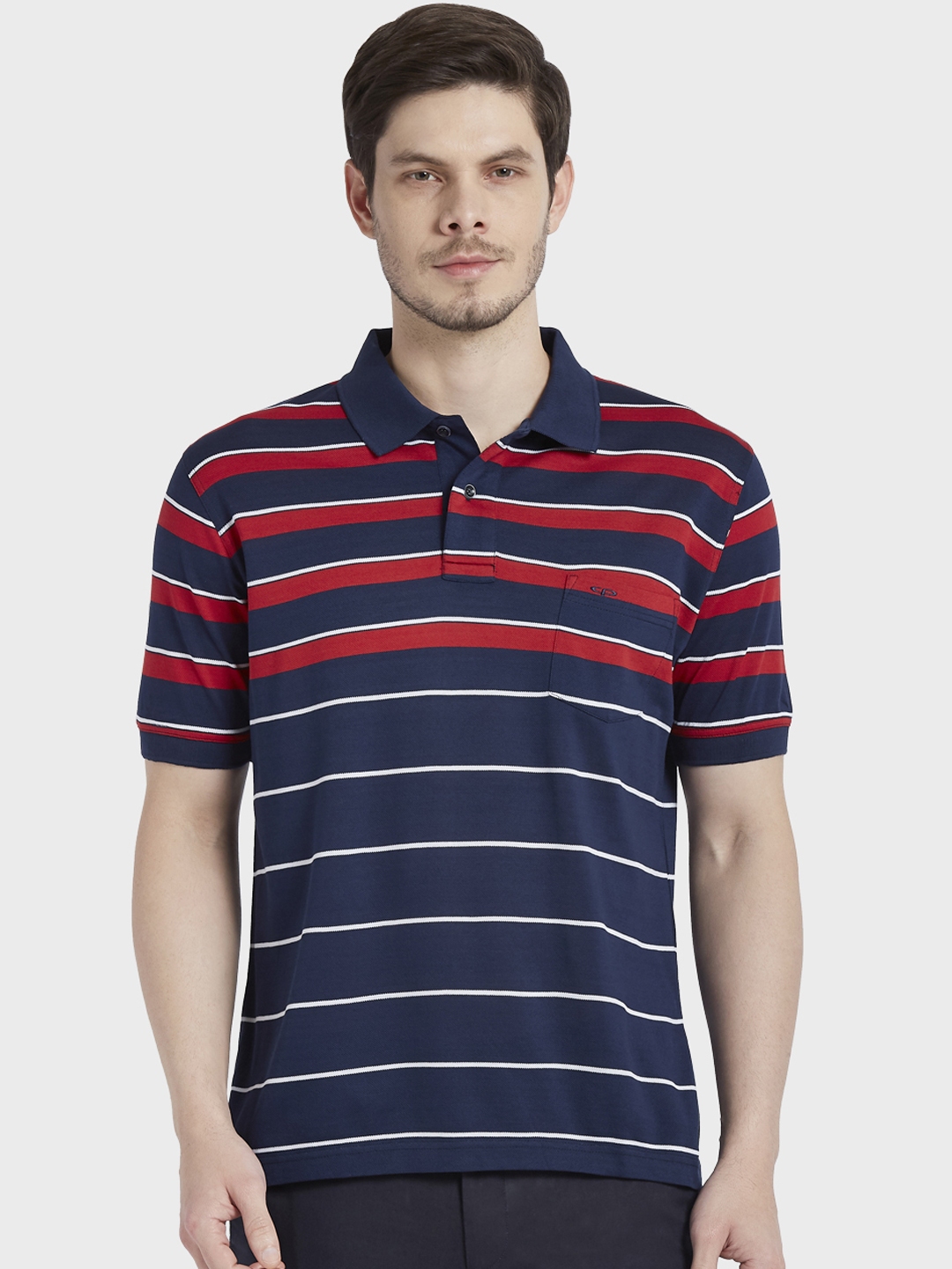 Buy ColorPlus Men Navy Blue & Red Striped Polo Collar T Shirt - Tshirts ...