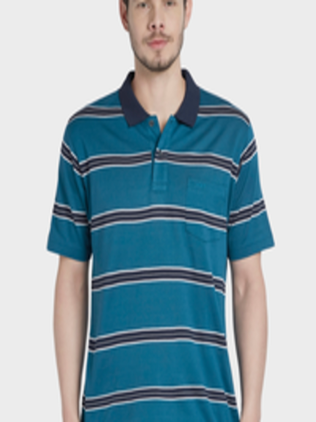 Buy ColorPlus Men Blue Striped Polo Collar T Shirt - Tshirts for Men ...