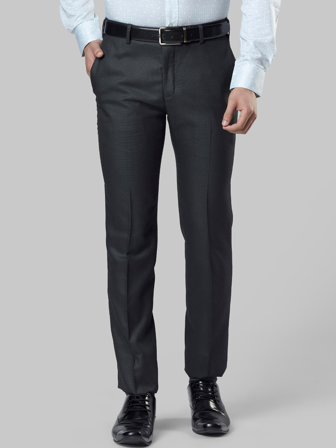 Buy Raymond Men Charcoal Grey Slim Solid Fit Formal Trousers - Trousers ...