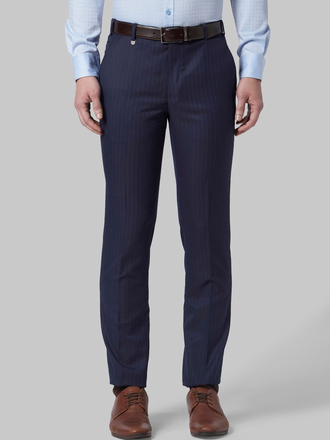 Buy Park Avenue Men Navy Blue Slim Fit Striped Formal Trousers ...