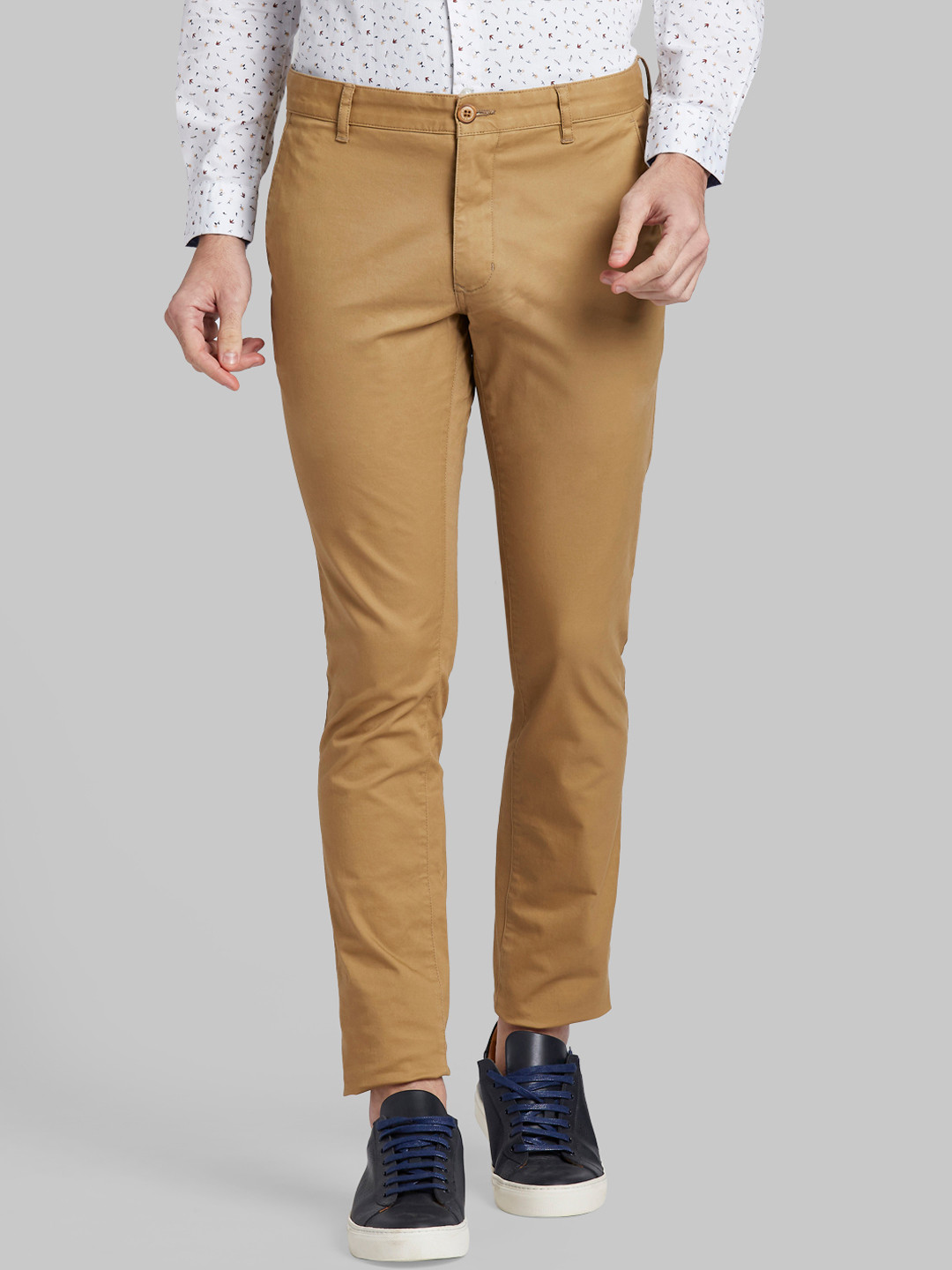 Buy Parx Men Khaki Tapered Fit Solid Regular Trousers - Trousers for ...