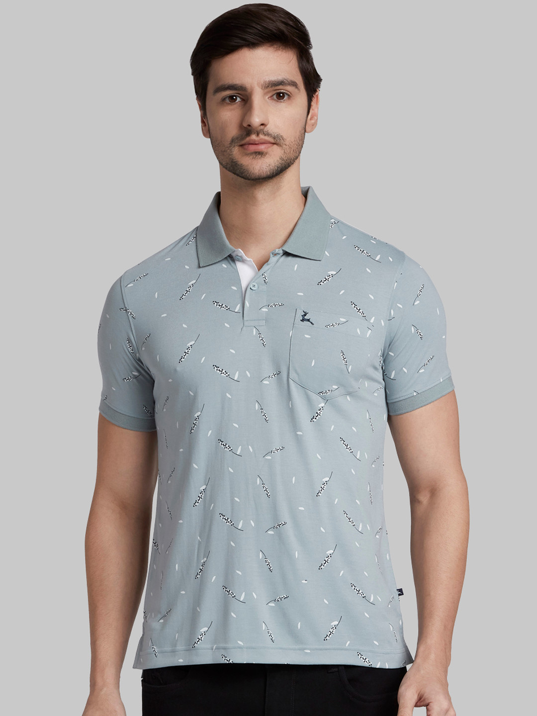 Buy Parx Men Grey Printed Polo Collar T Shirt - Tshirts for Men ...
