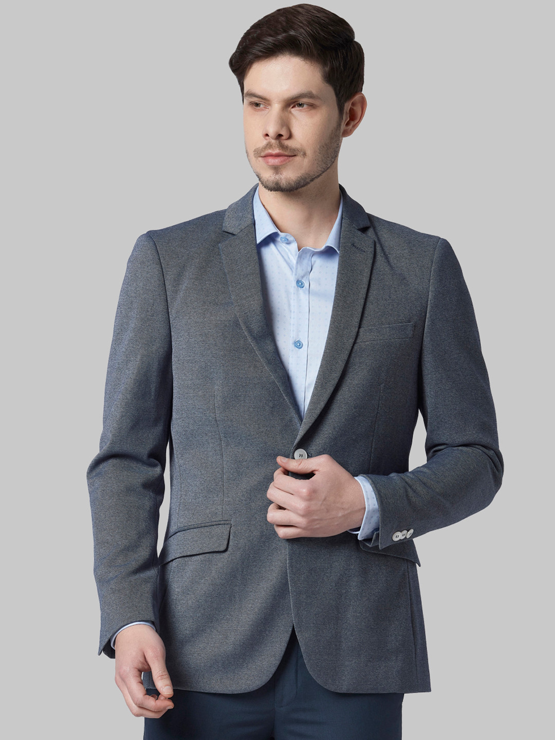 Park Avenue Men Navy Blue & Black Striped Super Slim Fit Single-Breasted Formal Blazer main image 1