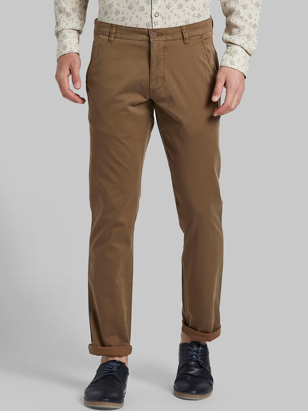 Buy Parx Men Khaki Tapered Fit Solid Regular Trousers - Trousers for ...