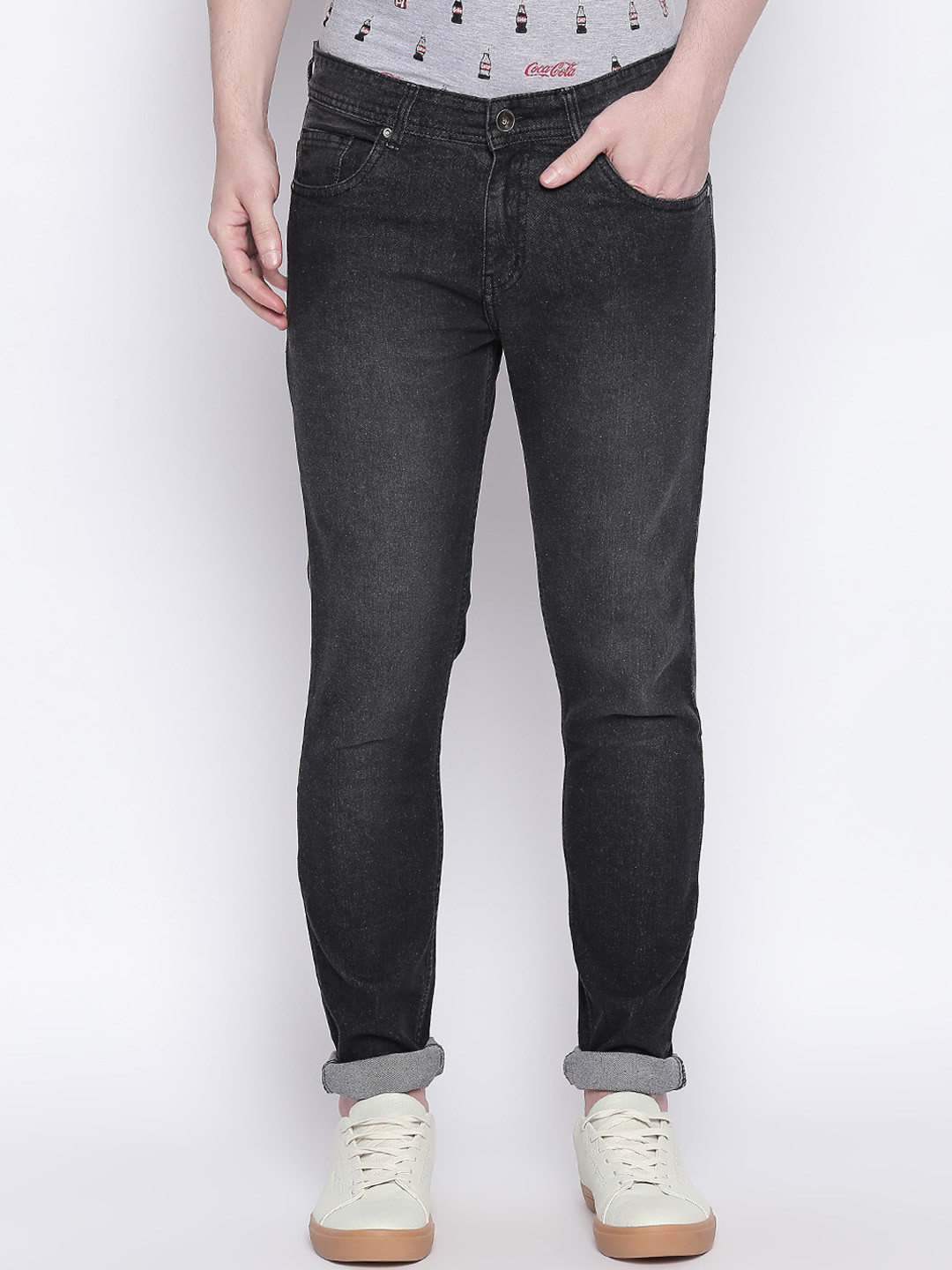 Buy High Star Men Plus Size Charcoal Grey Slim Fit Mid Rise Clean Look