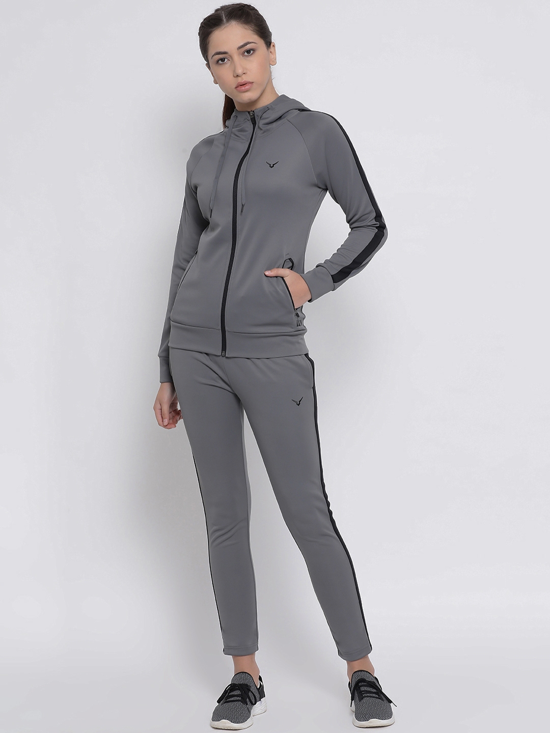 Buy Invincible Women Grey Solid Hooded Tracksuit - Tracksuits for Women ...
