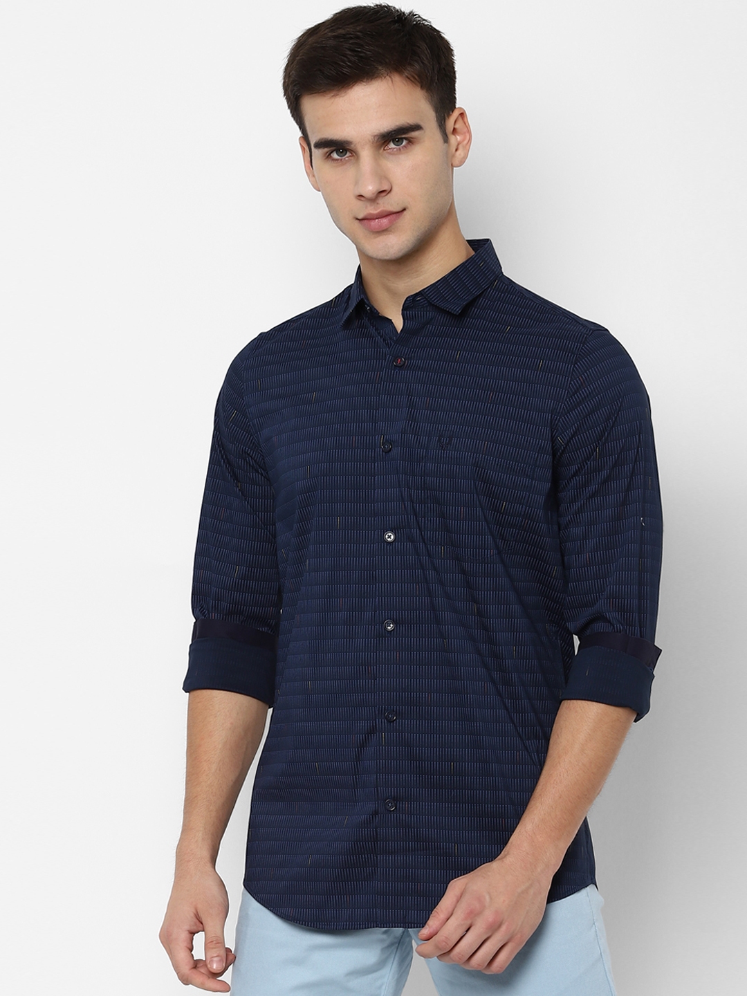 Buy Allen Solly Men Navy Blue Slim Fit Striped Casual Shirt - Shirts ...