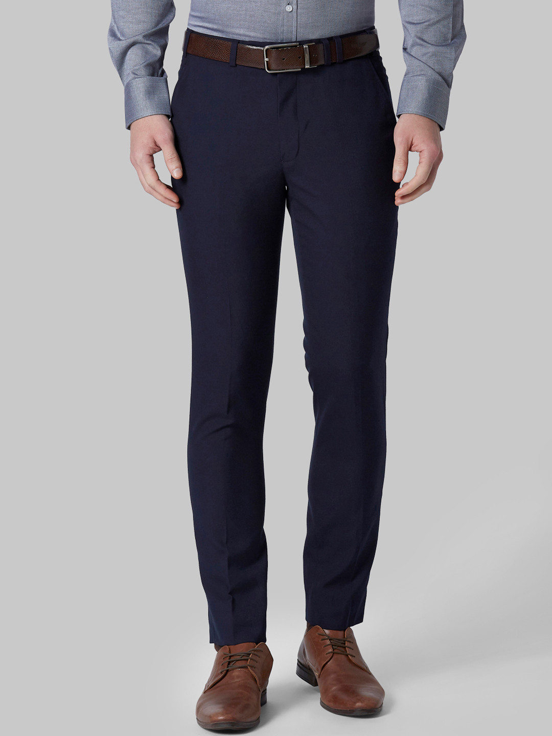 Buy Park Avenue Men Navy Blue Regular Fit Solid Formal Trousers ...
