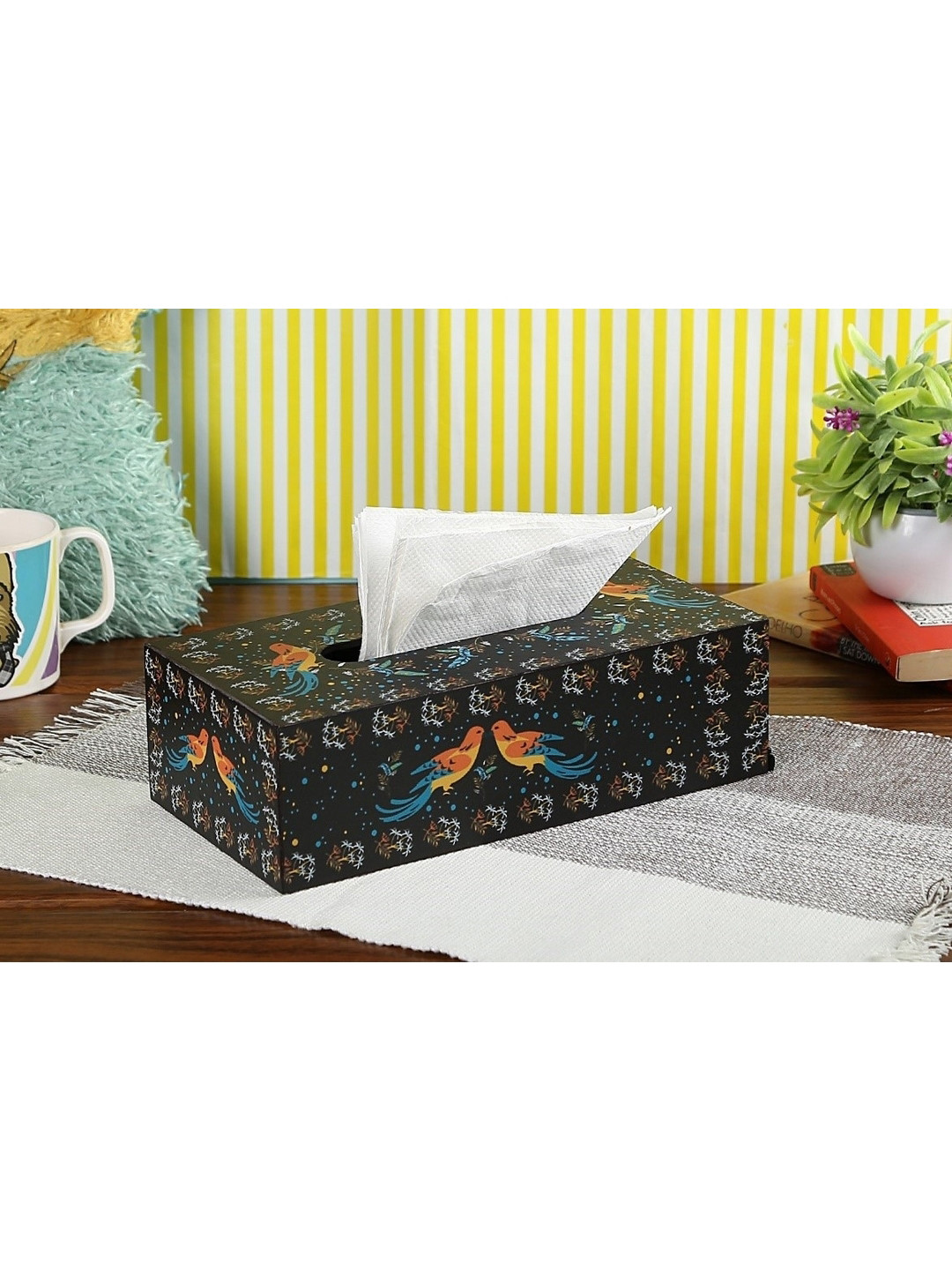 Buy CRAYTON Black & Brown Printed Tissue Holder Set Dining Essentials for Unisex Kids 11401558