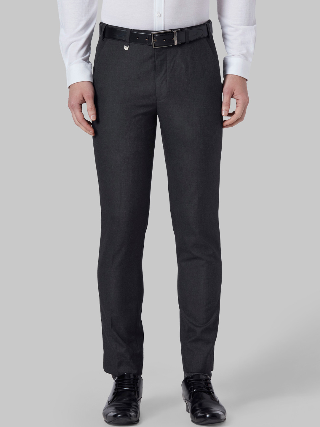 Buy Park Avenue Men Grey & Black Regular Fit Solid Formal Trousers ...