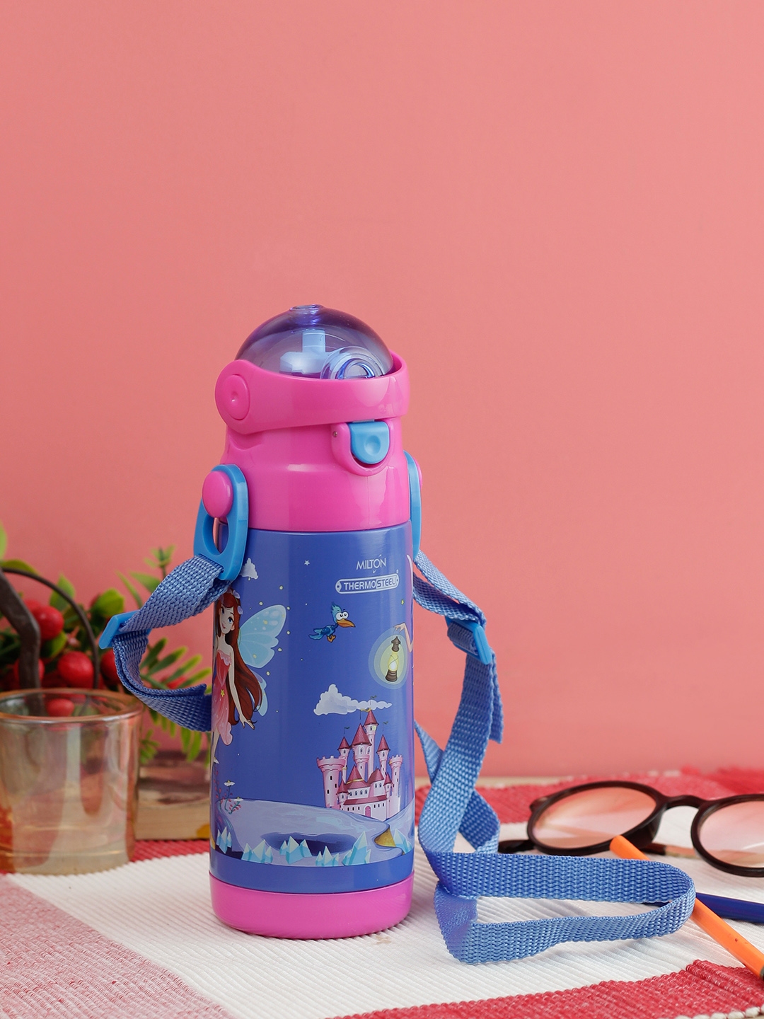 Buy Milton Kids Blue And Pink Printed Thermosteel Water Sipper Bottle