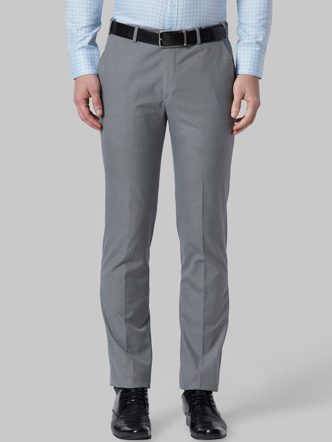 Buy Park Avenue Men Grey Slim Fit Checked Formal Trousers - Trousers ...
