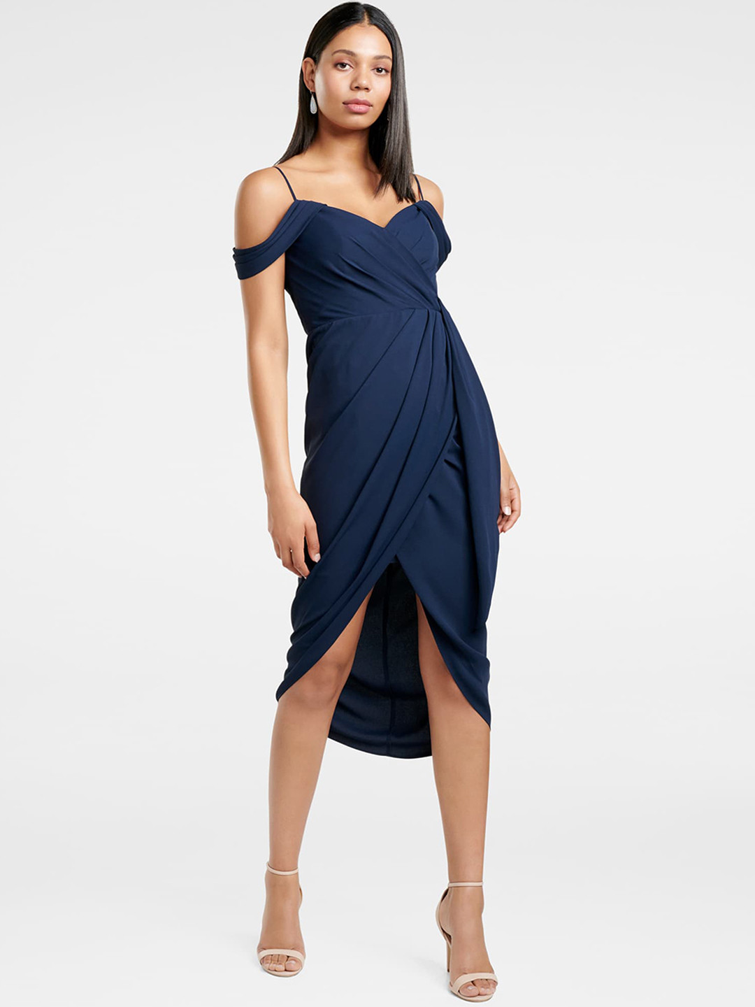semi dress One-Shoulder Semi-formal A-Line Midi The art of layering Waist:38 pearl_pink