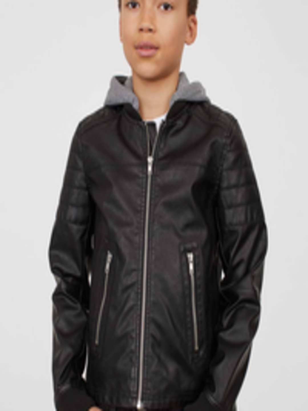 Buy H&M Boys Black Solid Hooded Biker Jacket - Jackets for Boys ...