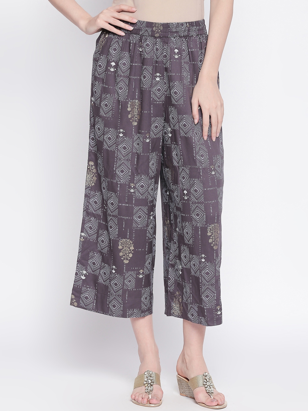 Buy RANGMANCH BY PANTALOONS Women Grey Straight Fit Printed Culottes - Trousers for Women 