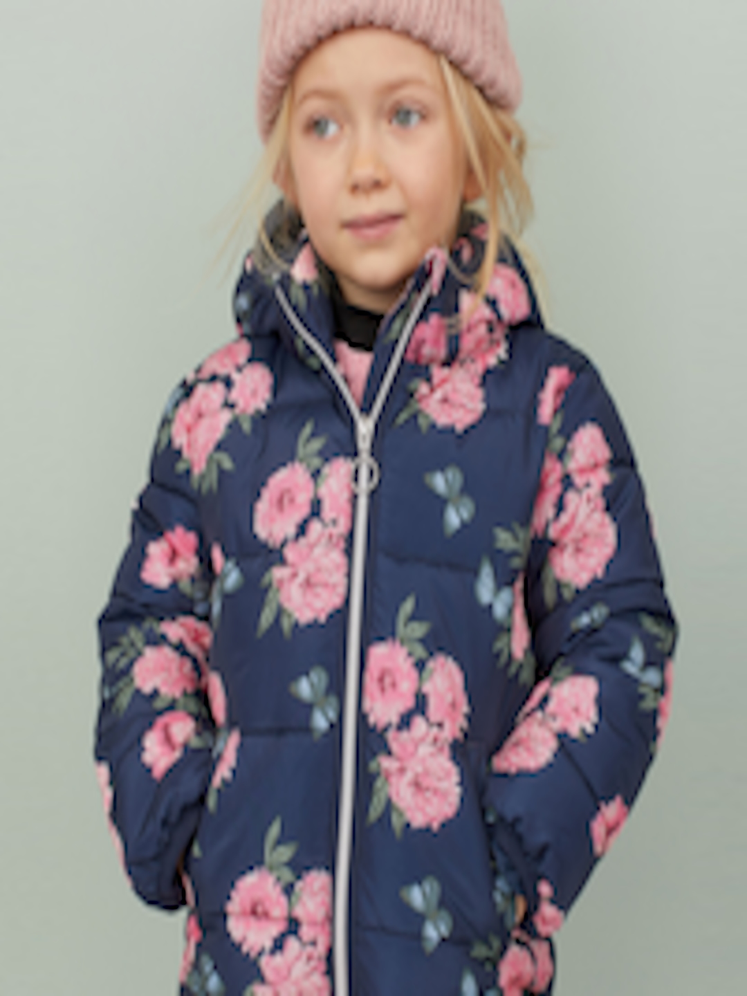 Buy H&M Girls Blue & Pink Printed Padded Jacket - Jackets for Girls ...