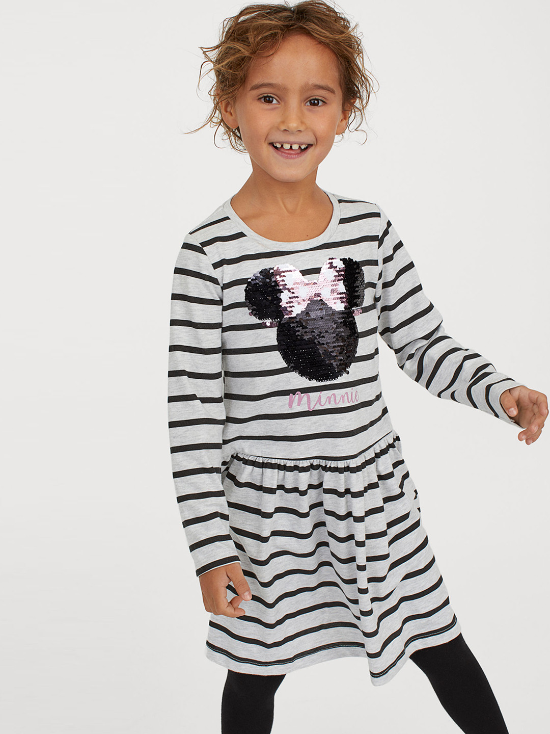 Buy H&M Girls Grey Melange & Black Striped Dress With Sequins Dresses for Girls 11415064 Myntra