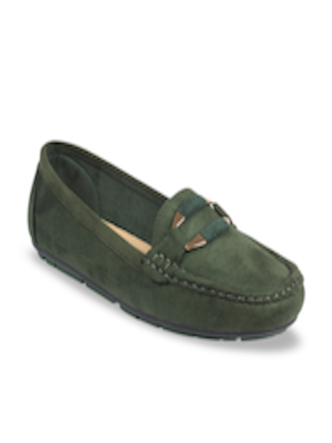 Buy Flat N Heels Women Green Suede Loafers - Casual Shoes for Women ...