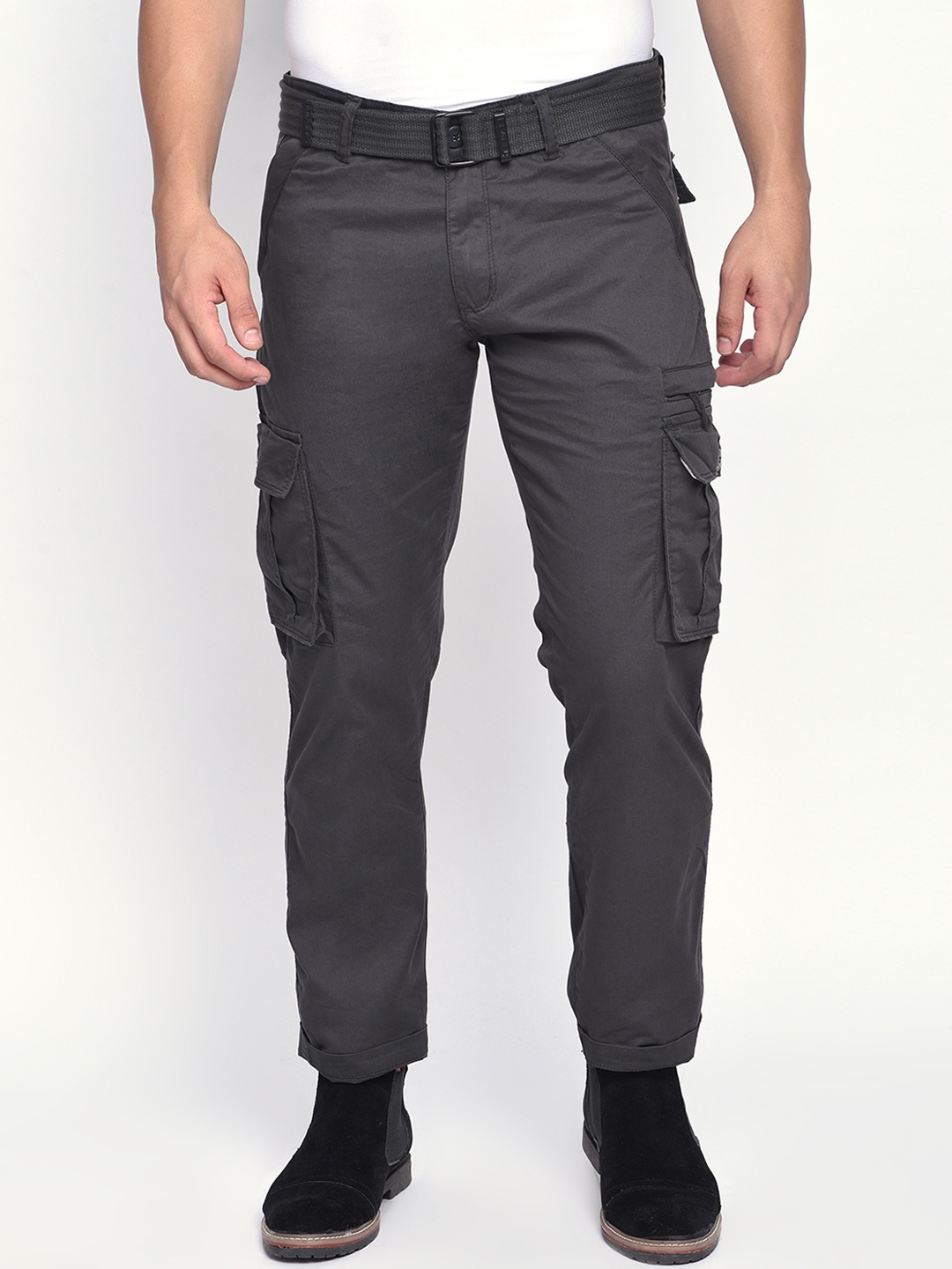 Buy Beevee Men Grey Regular Fit Solid Cargos - Trousers for Men ...