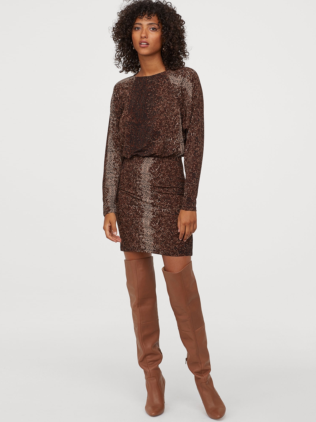 h&m brown fitted dress
