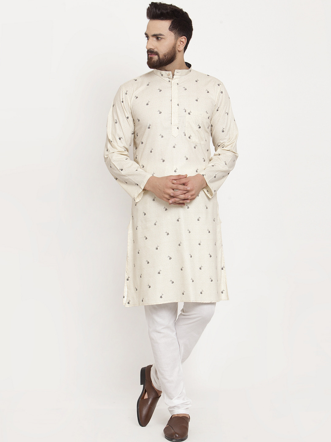 Buy KLOTTHE Men Cream Coloured Printed Straight Kurta Kurtas for Men