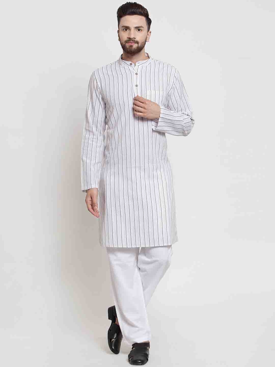 Buy NEUDIS Men White Printed Kurta With Pyjamas - Kurta Sets for Men ...