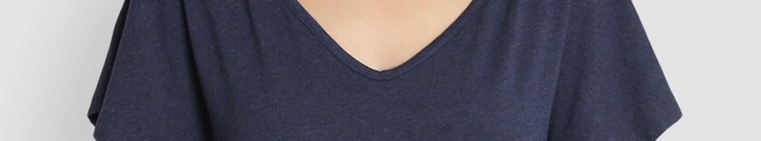 Buy LA LOFT Women Navy Blue Solid V Neck T Shirt - Tshirts for Women ...