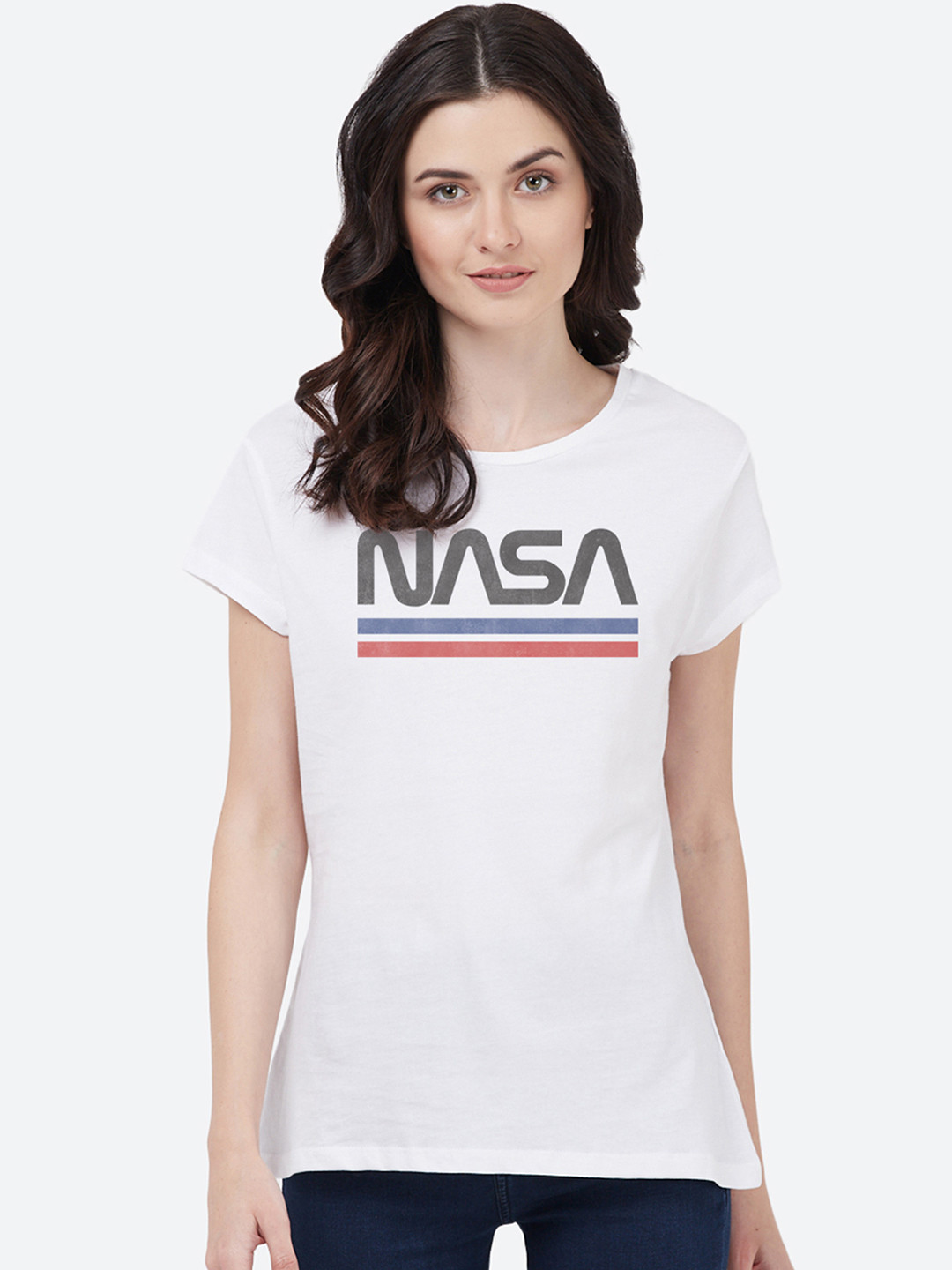 Buy Free Authority Women White Nasa Printed T Shirt Tshirts for Women
